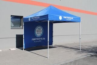 3x3m pop up tent with logo Finntriathlon